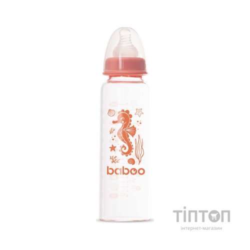 Пляшечка для годування Baboo Скляна , антиколікова, 240 мл, 3+ міс (Sea Life / помаранчева) (3-118)