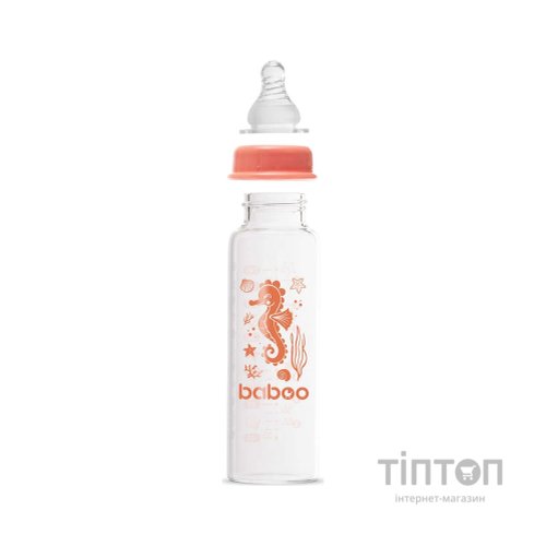 Пляшечка для годування Baboo Скляна , антиколікова, 240 мл, 3+ міс (Sea Life / помаранчева) (3-118)