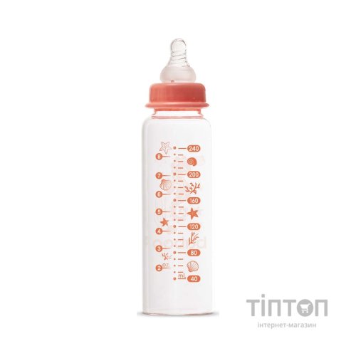 Пляшечка для годування Baboo Скляна , антиколікова, 240 мл, 3+ міс (Sea Life / помаранчева) (3-118)