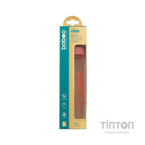 Пляшечка для годування Baboo Скляна , антиколікова, 240 мл, 3+ міс (Sea Life / помаранчева) (3-118)