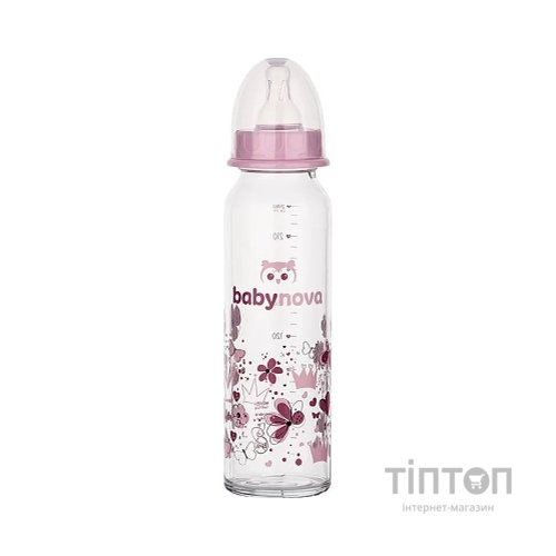 Пляшечка для годування Baby-Nova скляна Рожева 240 мл (3960324)