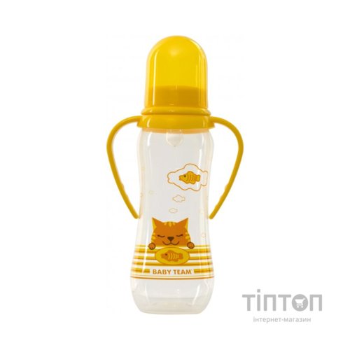 Пляшечка для годування Baby Team із силіконовою соскою і ручками 0+ 250 мл Жовта (1411)