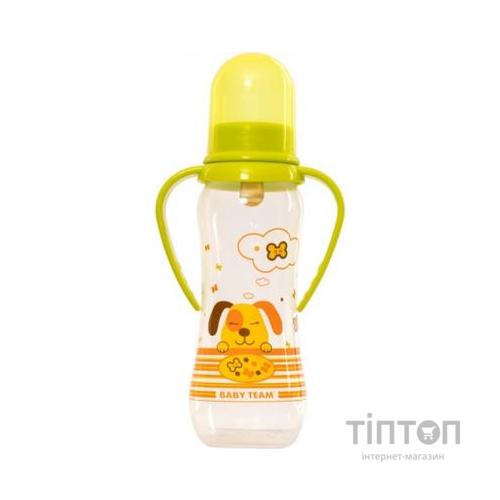 Пляшечка для годування Baby Team з латексною соскою і ручками 250 мл 0+ (1311_собачка_салатовая)