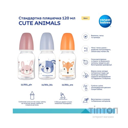 Пляшечка для годування Canpol babies Cute Animals стандартна 120 мл синя блакитн (11/851_blu)