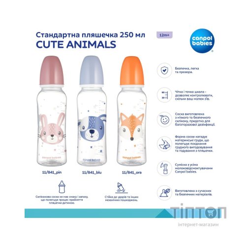 Пляшечка для годування Canpol babies Cute Animals стандартна 250 мл рожева рожев (11/841_pin)