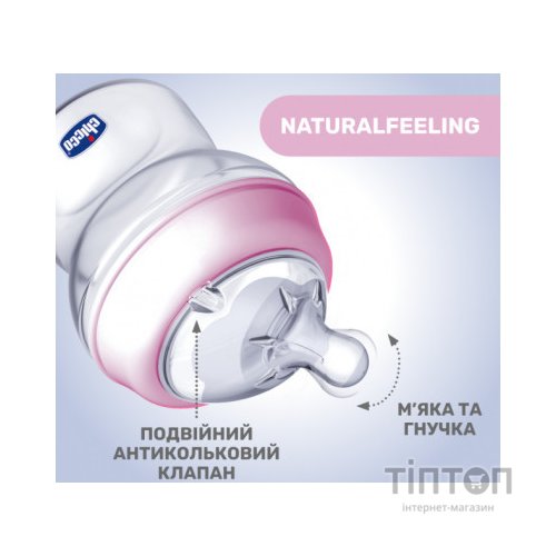 Пляшечка для годування Chicco Natural Feeling Color 250 мл +2 міс Блакитна (81323.20)