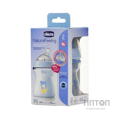 Пляшечка для годування Chicco Natural Feeling Color 250 мл +2 міс Блакитна (81323.20)