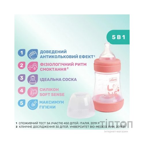 Пляшечка для годування Chicco Perfect 5 Love із силіконовою соскою 0+ міс. 150 мл Рожева (20211.11.40)