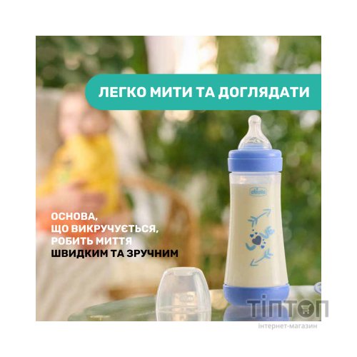 Пляшечка для годування Chicco Perfect 5 Love із силіконовою соскою 4+ міс. 300 мл Синя (20235.21.40)
