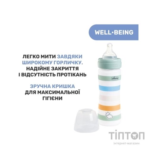 Пляшечка для годування Chicco Well-Being Colors з силіконовою соскою 2м+ 250 мл М'ятна (28623.21)