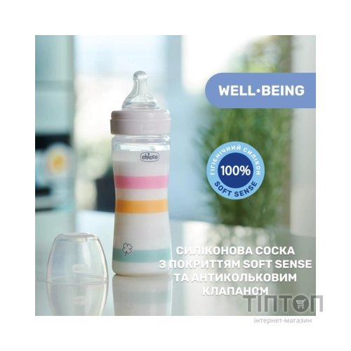 Пляшечка для годування Chicco Well-Being Colors з силіконовою соскою 2м+ 250 мл Рожева (28623.11)