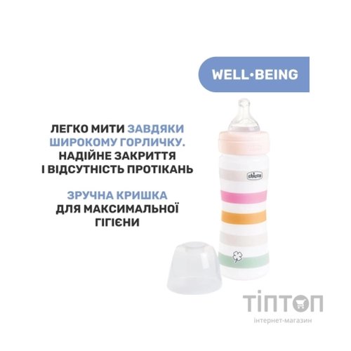 Пляшечка для годування Chicco Well-Being Colors з силіконовою соскою 2м+ 250 мл Рожева (28623.11)