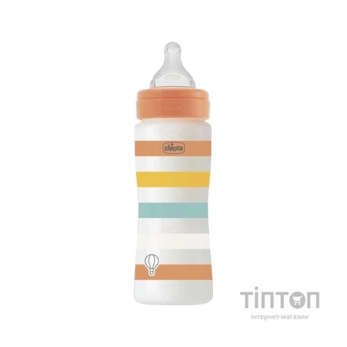 Пляшечка для годування Chicco Well-Being Colors з силіконовою соскою 4м+ 330 мл Помаранчева (28637.31)