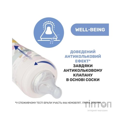 Пляшечка для годування Chicco Well-Being Colors з силіконовою соскою 4м+ 330 мл Помаранчева (28637.31)