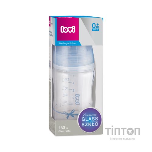 Пляшечка для годування Lovi Diamond Glass Baby Shower скляна 150 мл Блакитна (74/104boy)