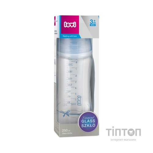 Пляшечка для годування Lovi Diamond Glass Baby Shower скляна 250 мл Блакитна (74/204boy)