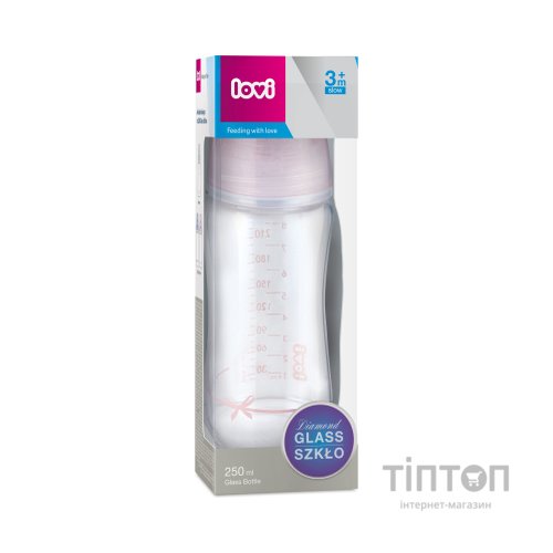 Пляшечка для годування Lovi Diamond Glass Baby Shower скляна 250 мл Рожева (74/204girl)