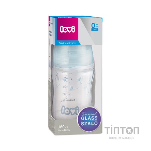 Пляшечка для годування Lovi Diamond Glass Botanic скляна 150 мл Світло-синя (74/105)