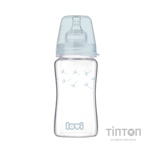 Пляшечка для годування Lovi Diamond Glass Botanic скляна 250 мл Світло-синя (74/205)