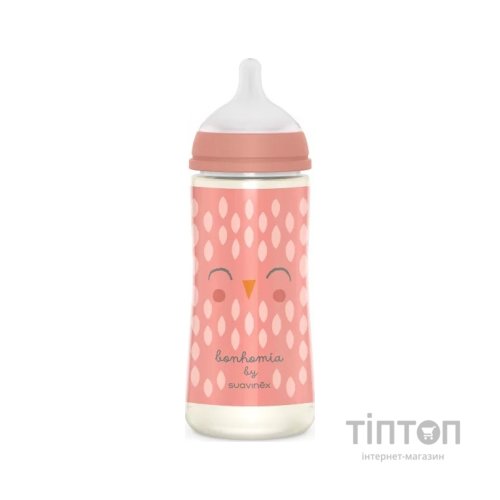 Пляшечка для годування Suavinex Bonhomia, повільний потік, 360 мл, рожева (307837)