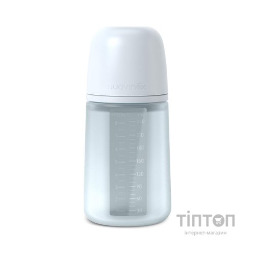 Пляшечка для годування Suavinex Colour Essence, 240 мл, силіконова, 240 мл, фізіологічна соска повільний потік, , світло-блакитн (308653)