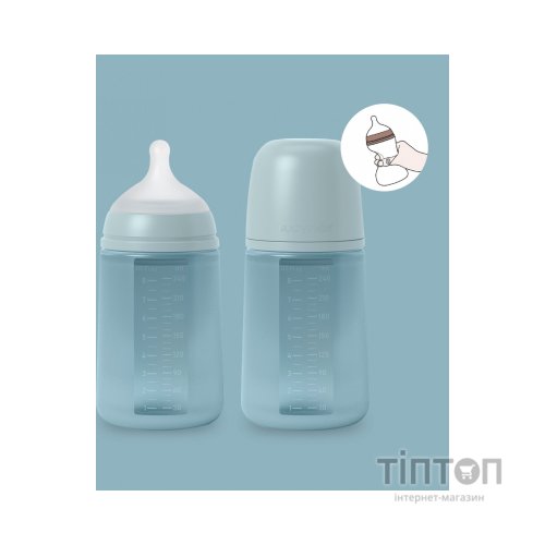 Пляшечка для годування Suavinex Colour Essence силіконова, повільний потік,240 мл, блакитна (308071)