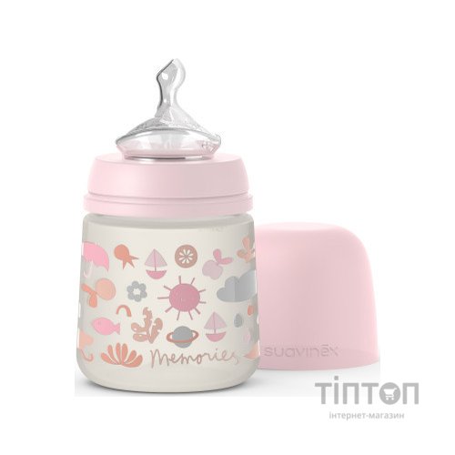 Пляшечка для годування Suavinex Memories Історії малюків 150 мл, соска повільний потік рожев (307108)