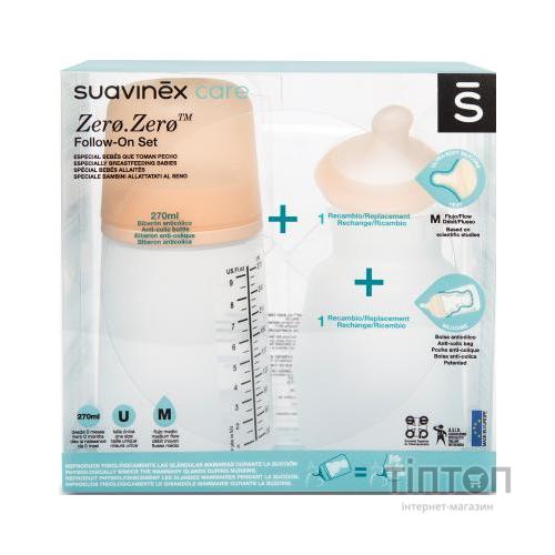 Пляшечка для годування Suavinex набір антиколіковий ZERO.ZERO 270 мл (306423)