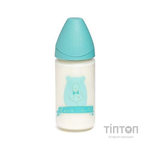 Пляшечка для годування Suavinex Сенс життя скляна, 240 м бірюзова з футляром (303004)