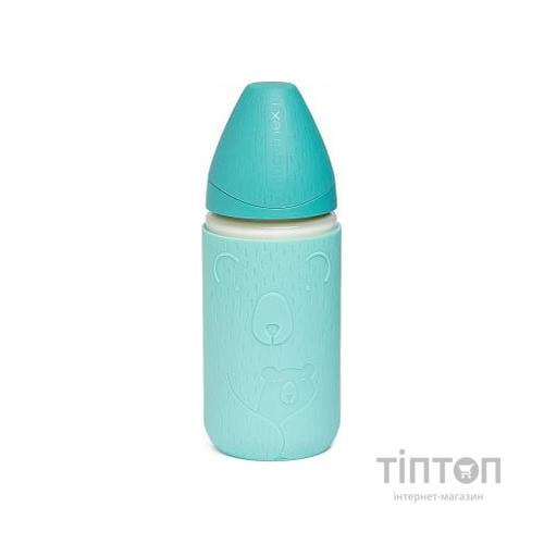 Пляшечка для годування Suavinex Сенс життя скляна, 240 м бірюзова з футляром (303004)