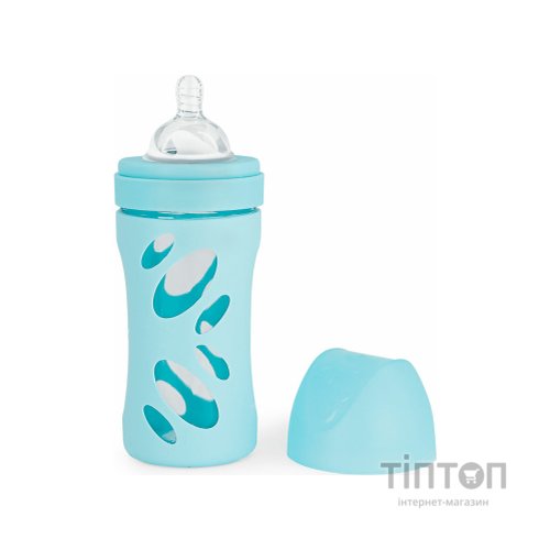 Пляшечка для годування Twistshake Pastel Blue 260 мл, скляна антикол. із силіконовою соскою (78583)