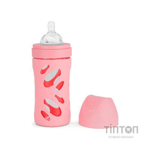 Пляшечка для годування Twistshake Pastel Pink 260 мл, скляна антикол. із силіконовою соскою (78582)
