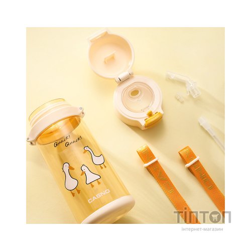 Пляшка для води Casno 690 мл KXN-1219 Помаранчева Гуси з соломинкою (KXN-1219_Orange)
