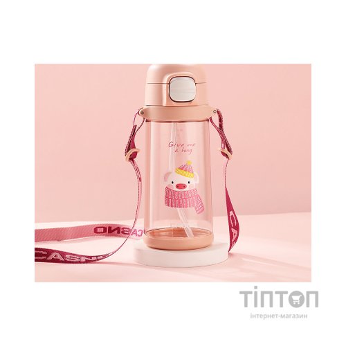 Пляшка для води Casno 690 мл KXN-1219 Рожева Свинка з соломинкою (KXN-1219_Pink)