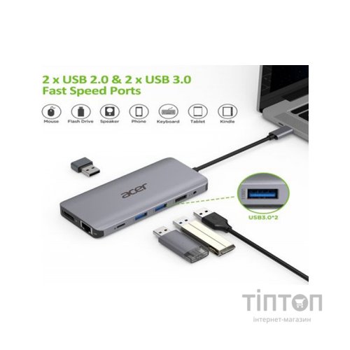 Порт-реплікатор Acer 12in1 Type C dongle USB3.2, USB2.0, SD/TF, HDMI, PD, DP ... (HP.DSCAB.009)