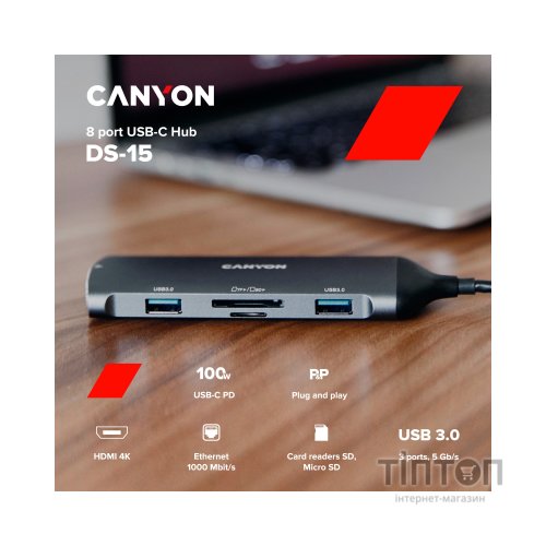 Порт-реплікатор Canyon 8-in-1 USB-C (CNS-TDS15)