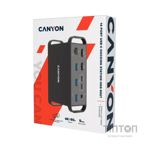 Порт-реплікатор Canyon Docking Station with 14 ports, with Type C female*4, USB3.0*2, USB2.0*2 (CNS-HDS95ST)