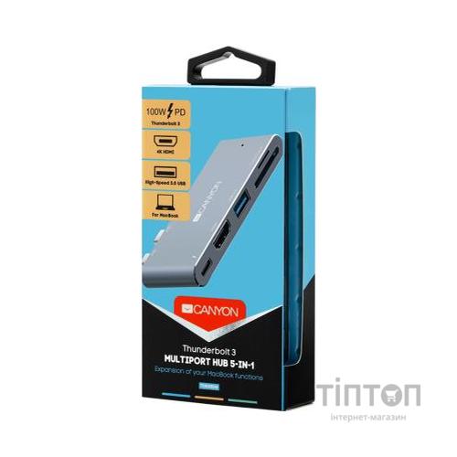 Порт-реплікатор Canyon Docking Station with 5 ports, Thunderbolt 3, Input 100-240V (CNS-TDS05DG)