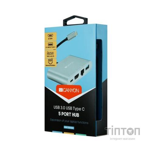 Порт-реплікатор CANYON Docking Station with 5 ports, Type C, Input 100-240V, Output (CNS-TDS04DG)