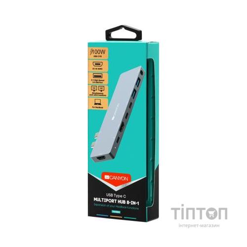 Порт-реплікатор Canyon Docking Station with 8 ports, 1*Type C PD100W+2*Type C (CNS-TDS08DG)