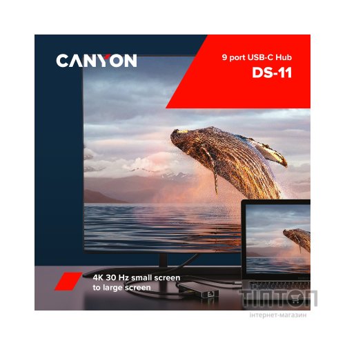 Порт-реплікатор Canyon DS-11, 9 in 1 USB-C hub, HDMI, Gigabit Ethernet, Type-C PD/100W (CNS-TDS11)