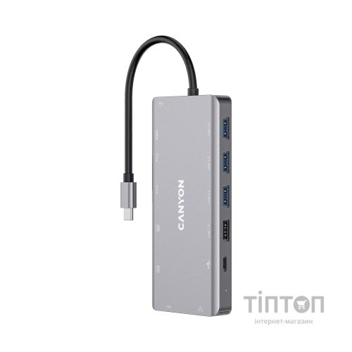 Порт-реплікатор Canyon DS-12, 13 in 1 USB-C hub, 2*HDMI, Gigabit Ethernet, VGA, 3*USB3.0, PD/100W, 3.5mm audio jack (CNS-TDS12)