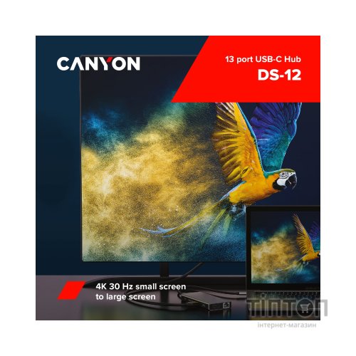 Порт-реплікатор Canyon DS-12, 13 in 1 USB-C hub, 2*HDMI, Gigabit Ethernet, VGA, 3*USB3.0, PD/100W, 3.5mm audio jack (CNS-TDS12)