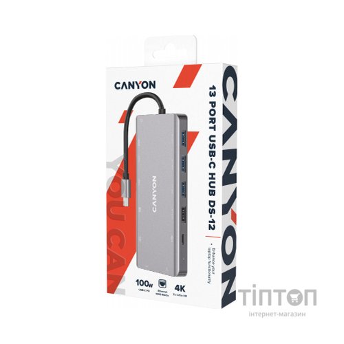 Порт-реплікатор Canyon DS-12, 13 in 1 USB-C hub, 2*HDMI, Gigabit Ethernet, VGA, 3*USB3.0, PD/100W, 3.5mm audio jack (CNS-TDS12)