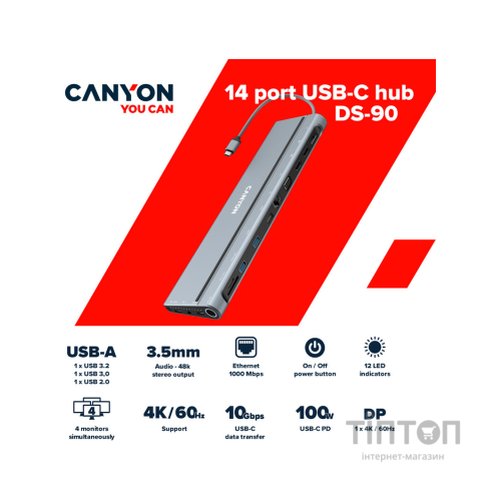 Порт-реплікатор Canyon USB-C 14 in 1 (CNS-HDS90)