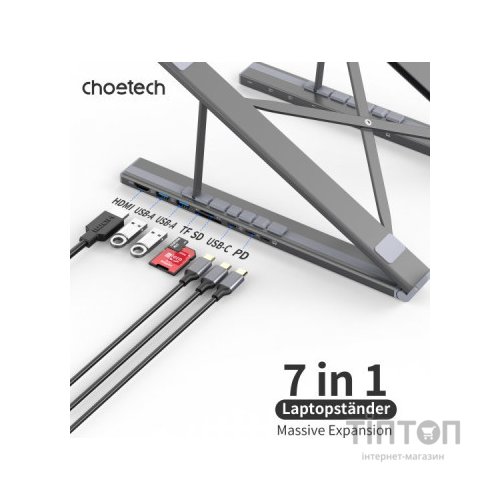 Порт-реплікатор Choetech USB-C 7-in-1 (HDMI/PD/картридер/USB-A/USB-C) Docking Station (HUB-M48-GY)