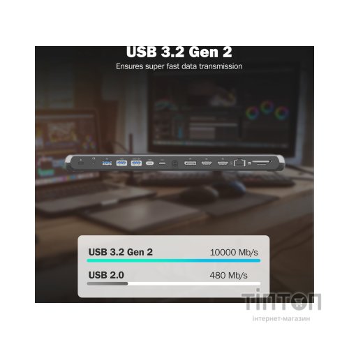 Порт-реплікатор Digitus USB-C > 2xHDMI/1xDP/3xUSB-A/USB-C/RJ54/PD/Audio (DA-70919)