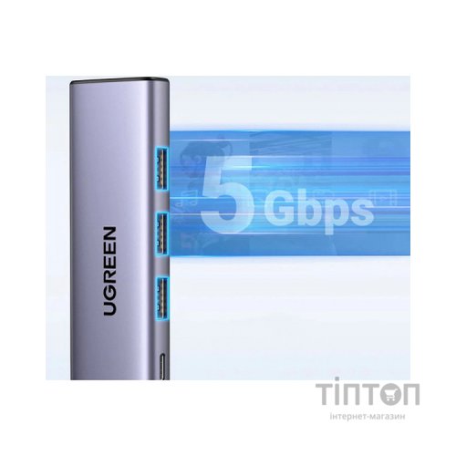 Порт-реплікатор Ugreen Dock CM511 5in1 USB3.1 Type-C --> HDMI 60Hz/3xUSB-А 3.0/Type-C/PD 100W (15597)