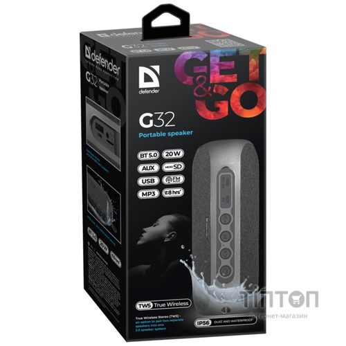 Портативная колонка Defender G32 20Вт, Black (65232)