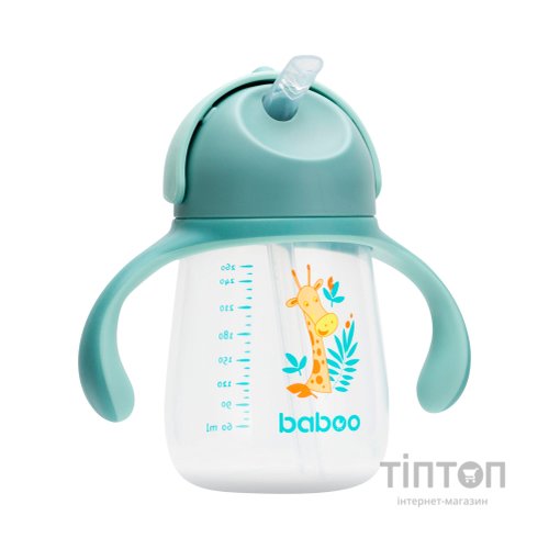 Поїльник-непроливайка Baboo із силіконовою соломинкою, 260 мл, 9 + (Safari / зелена) (8-122)